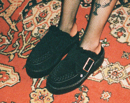 V3235L Black Suede Wool Creeper Mule - T.U.K. Shoes