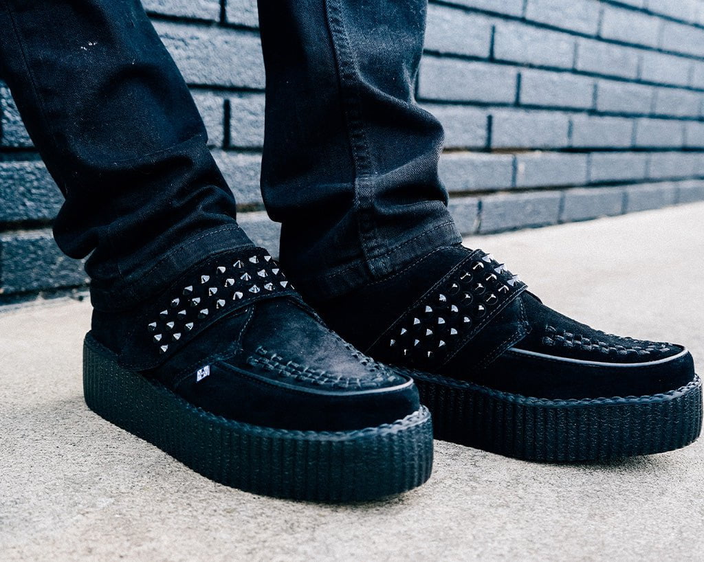 V3262 Black Suede Studded Strap Viva Mondo Creeper - T.U.K. Shoes