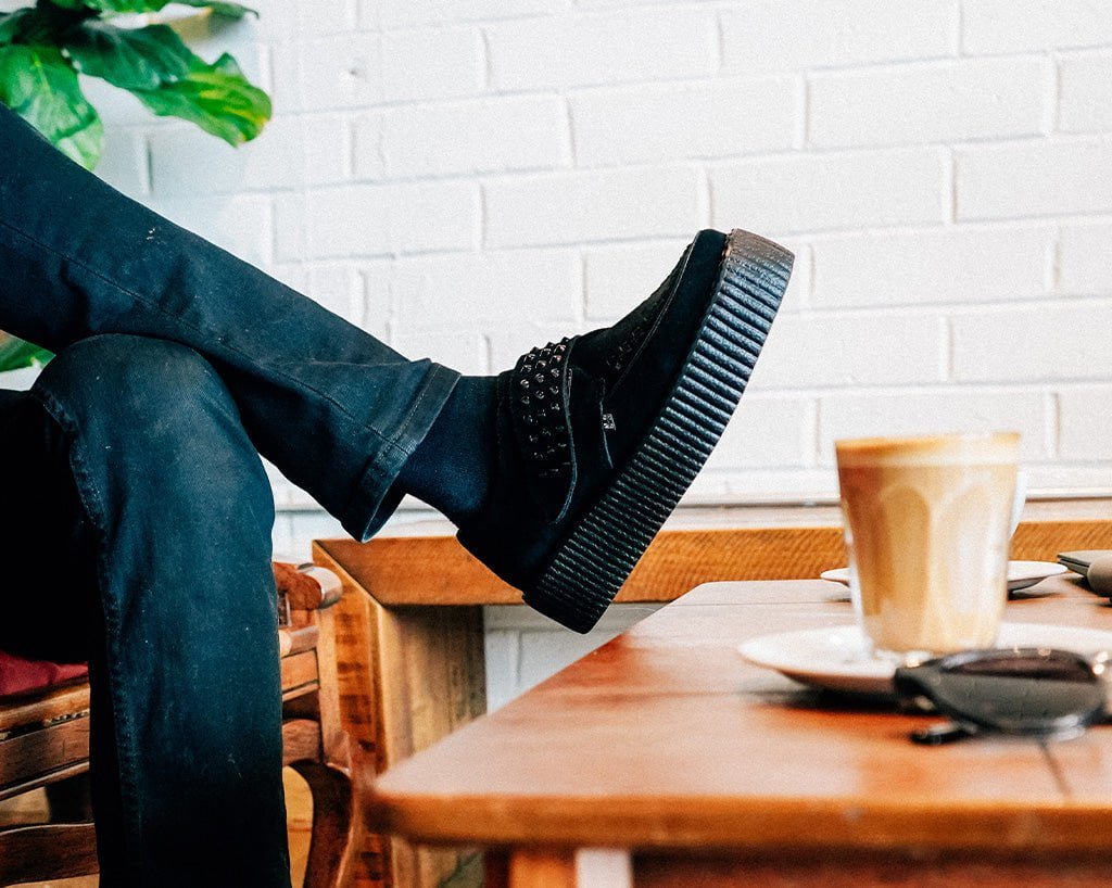 V3262 Black Suede Studded Strap Viva Mondo Creeper - T.U.K. Shoes