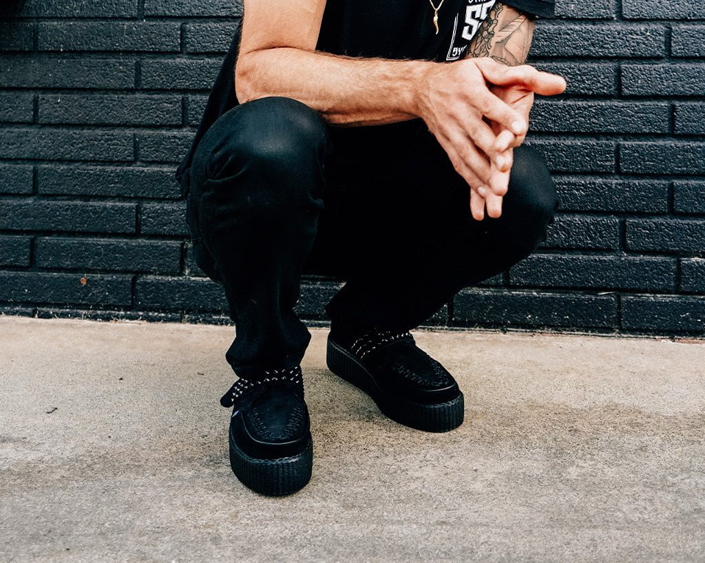 V3262 Black Suede Studded Strap Viva Mondo Creeper - T.U.K. Shoes