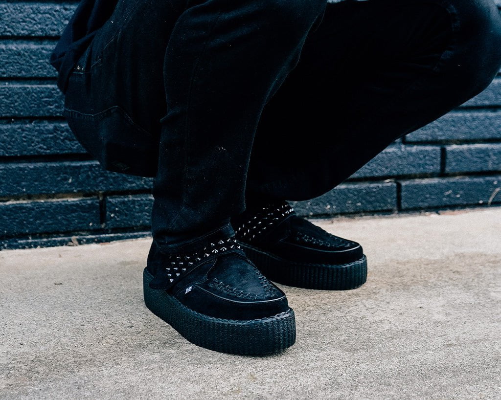 V3262 Black Suede Studded Strap Viva Mondo Creeper - T.U.K. Shoes