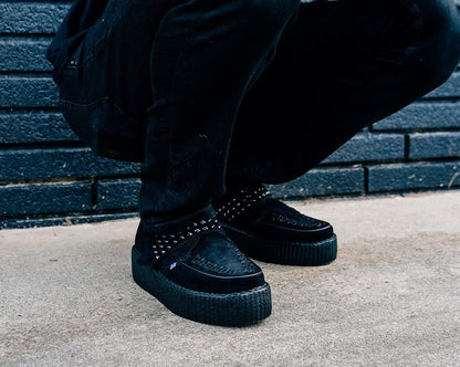 V3262 Black Suede Studded Strap Viva Mondo Creeper - T.U.K. Shoes