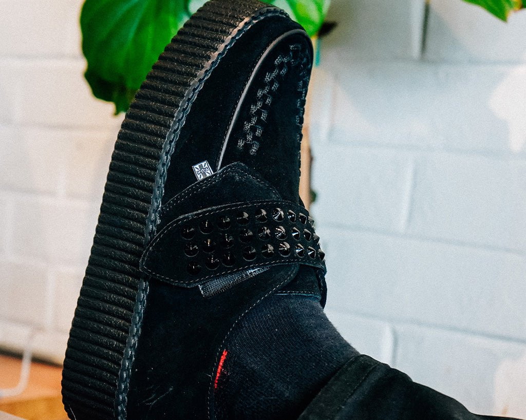 V3262 Black Suede Studded Strap Viva Mondo Creeper - T.U.K. Shoes