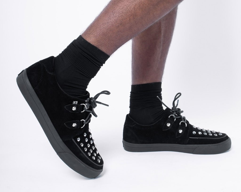 A3152 Black Suede Studded D-Ring Sneaker - T.U.K. Shoes