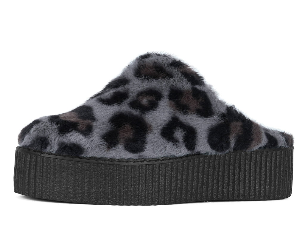 V3445L Grey Leopard Faux Fur Creeper Mule - T.U.K. Shoes
