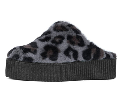 V3445L Grey Leopard Faux Fur Creeper Mule - T.U.K. Shoes