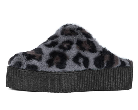 V3445L Grey Leopard Faux Fur Creeper Mule - T.U.K. Shoes