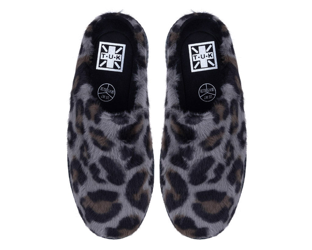 V3445L Grey Leopard Faux Fur Creeper Mule - T.U.K. Shoes
