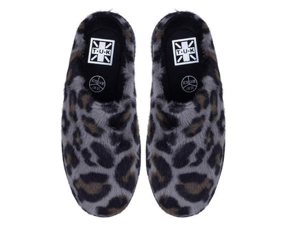 V3445L Grey Leopard Faux Fur Creeper Mule - T.U.K. Shoes