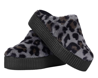 V3445L Grey Leopard Faux Fur Creeper Mule - T.U.K. Shoes