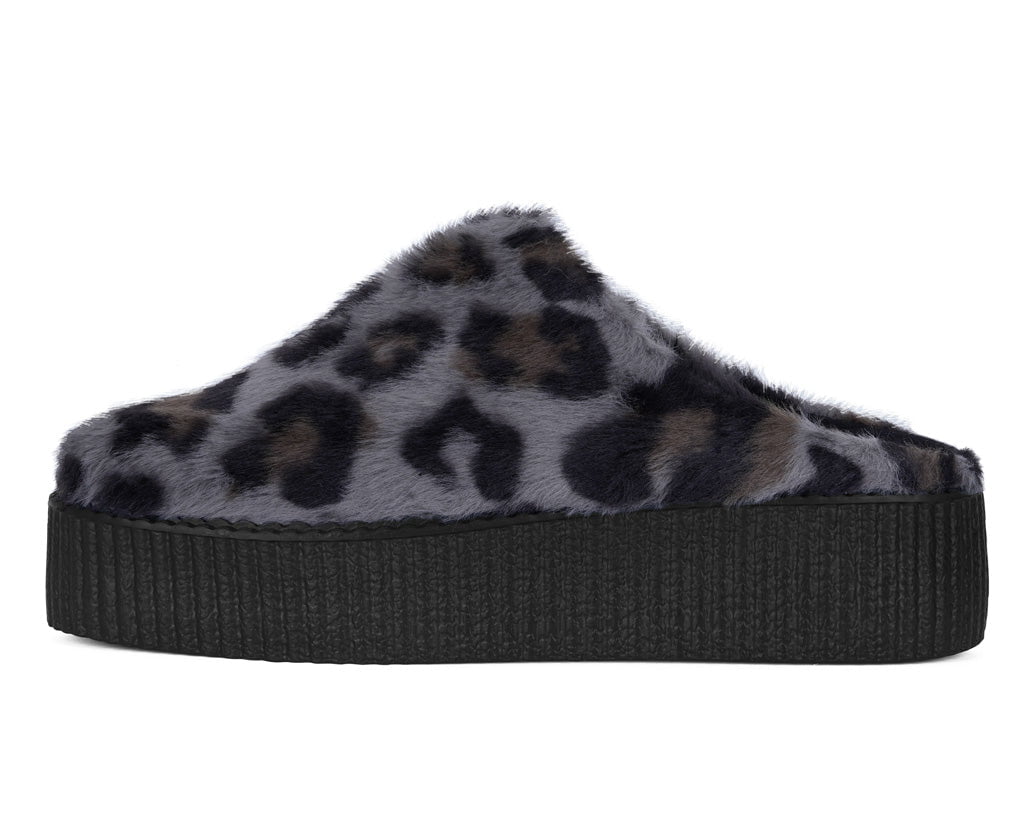 V3445L Grey Leopard Faux Fur Creeper Mule - T.U.K. Shoes