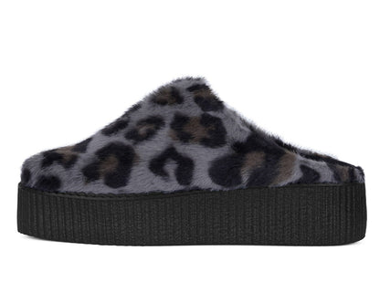 V3445L Grey Leopard Faux Fur Creeper Mule - T.U.K. Shoes