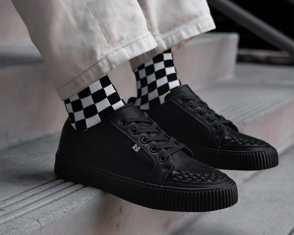 A3314 Black Leather Lace-Up Creeper Sneaker - T.U.K. Shoes
