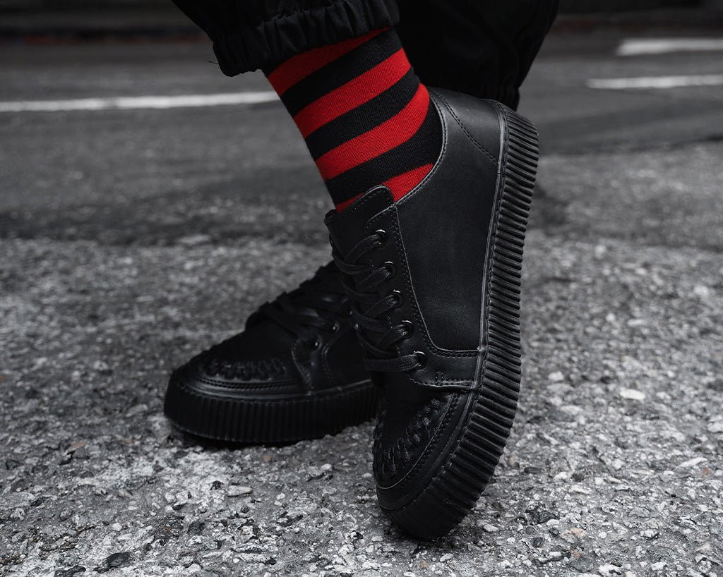A3314 Black Leather Lace-Up Creeper Sneaker - T.U.K. Shoes