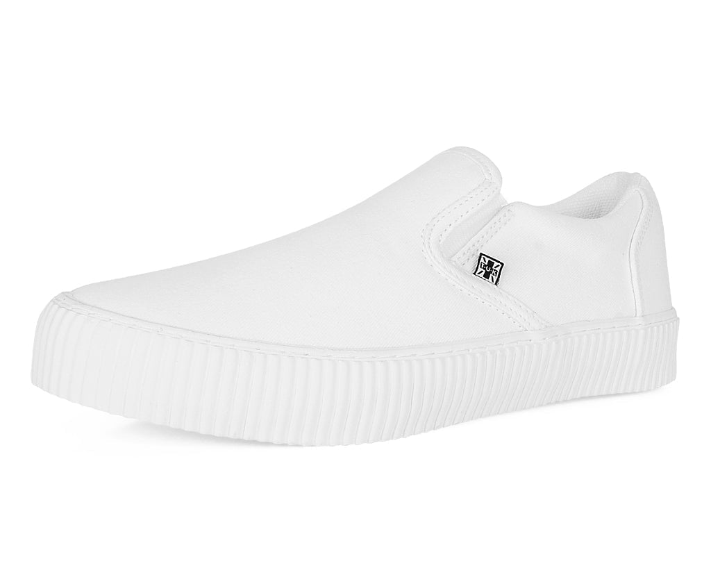 A3224 White Twill Slip-On Creeper Sneaker - T.U.K. Shoes