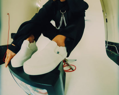 A3224 White Twill Slip-On Creeper Sneaker - T.U.K. Shoes
