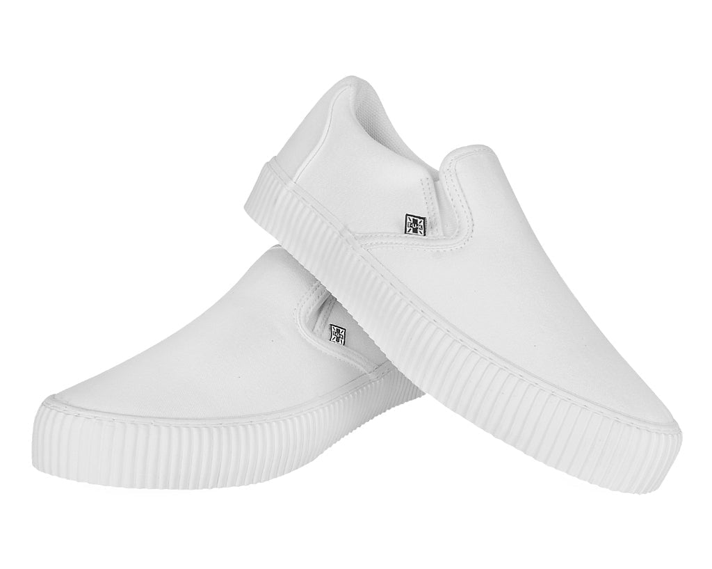 A3224 White Twill Slip-On Creeper Sneaker - T.U.K. Shoes