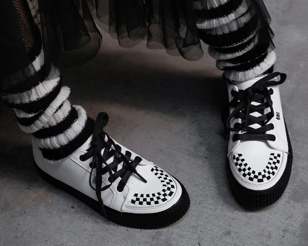 A3315 White Leather Lace-Up Creeper Sneaker - T.U.K. Shoes