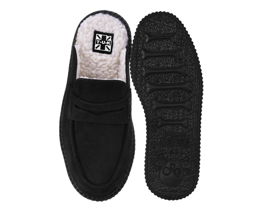 V3442 Black Plush Lined Creeper Mule - T.U.K. Shoes