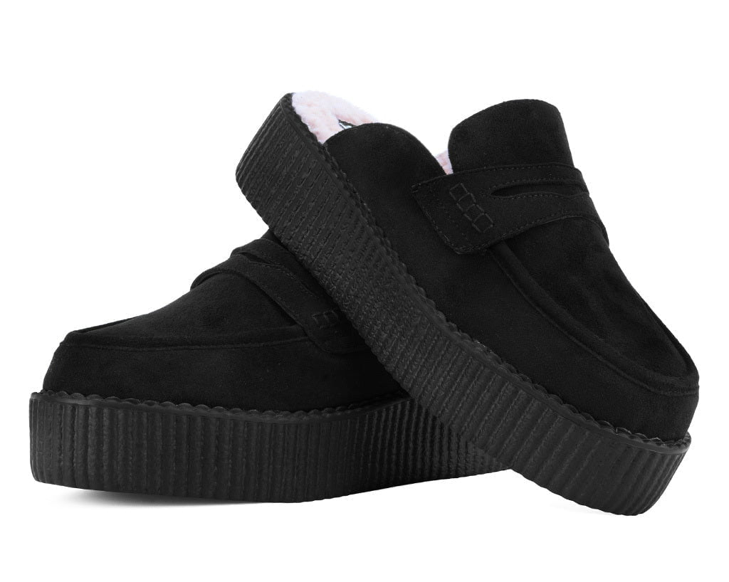 V3442 Black Plush Lined Creeper Mule - T.U.K. Shoes