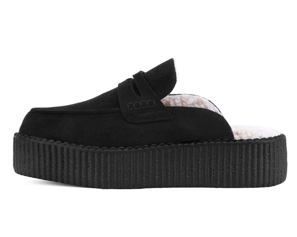 V3442 Black Plush Lined Creeper Mule - T.U.K. Shoes