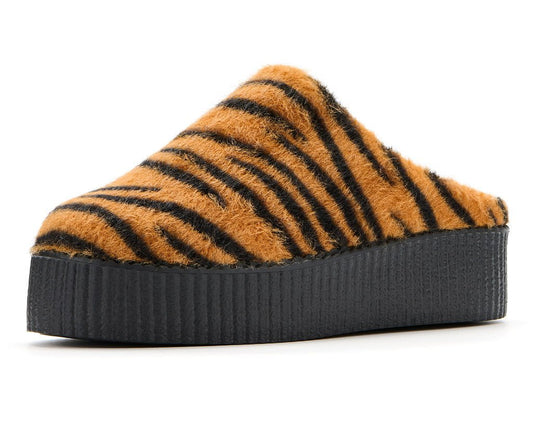 V3446L Tiger Stripe Faux Fur Creeper Mule - T.U.K. Shoes