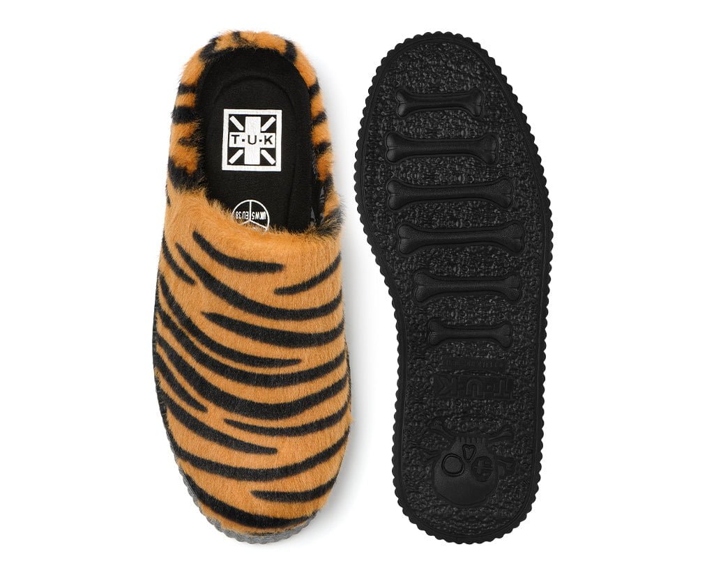 V3446L Tiger Stripe Faux Fur Creeper Mule - T.U.K. Shoes