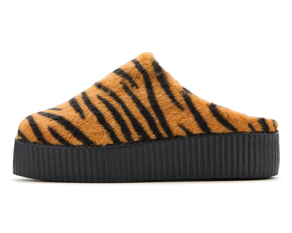 V3446L Tiger Stripe Faux Fur Creeper Mule - T.U.K. Shoes