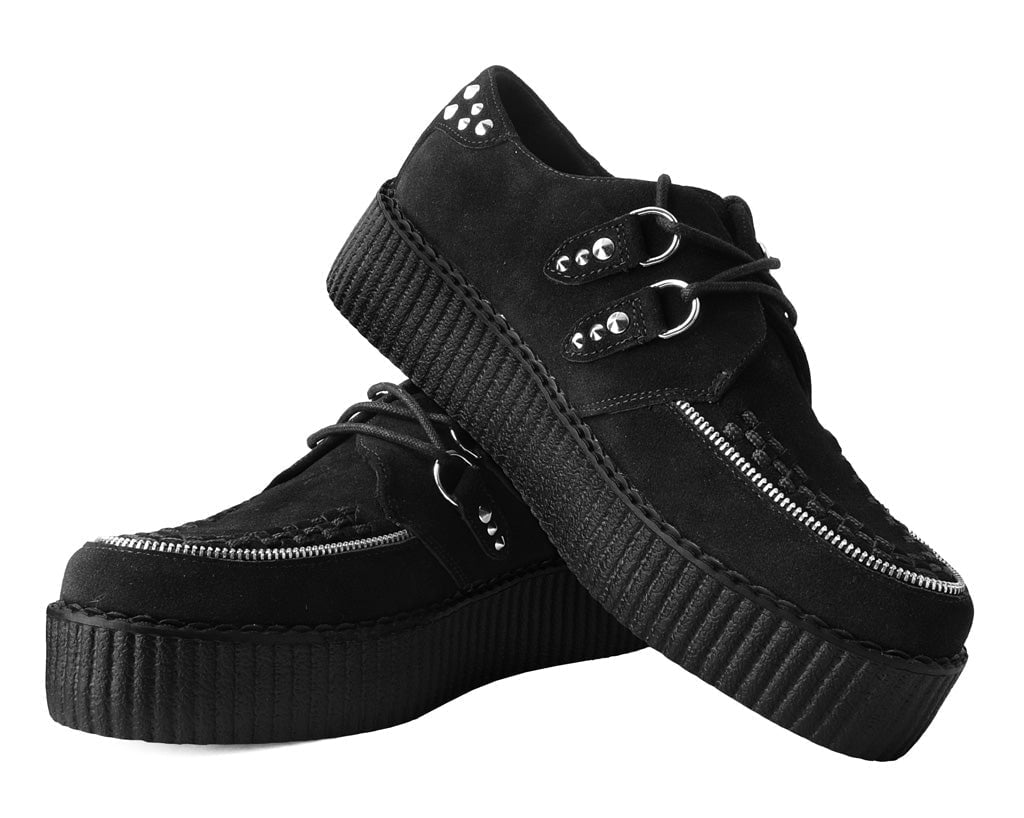V3075 Black Suede Zipper Studded Mondo Creeper - T.U.K. Shoes