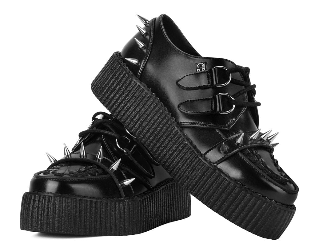 V3341 Black Leather Spike Viva Mondo Creeper - T.U.K. Shoes