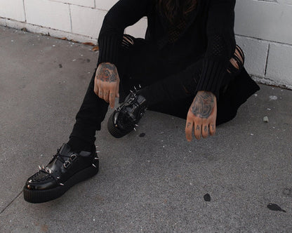 V3341 Black Leather Spike Viva Mondo Creeper - T.U.K. Shoes