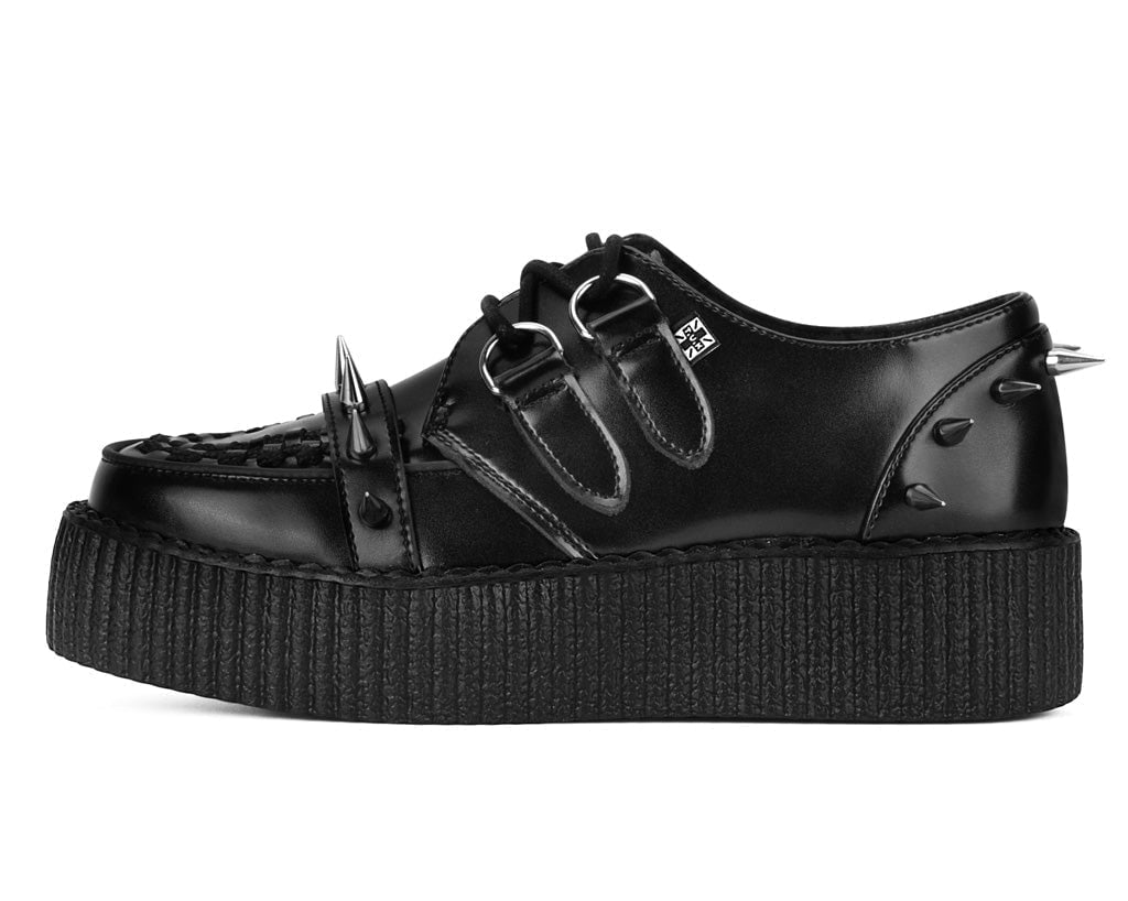 V3341 Black Leather Spike Viva Mondo Creeper - T.U.K. Shoes