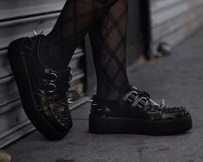 V3341 Black Leather Spike Viva Mondo Creeper - T.U.K. Shoes