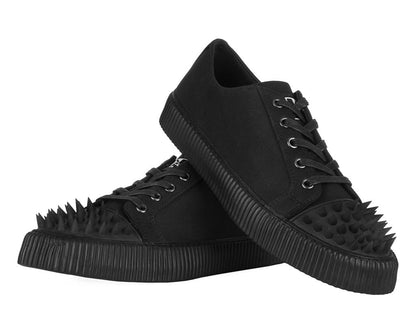 A3428 Black Twill  Spiked  Lace Up Sneaker - T.U.K. Shoes