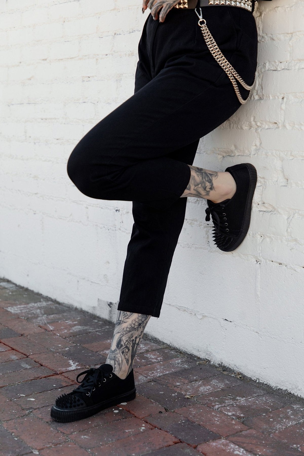 A3428 Black Twill  Spiked  Lace Up Sneaker - T.U.K. Shoes