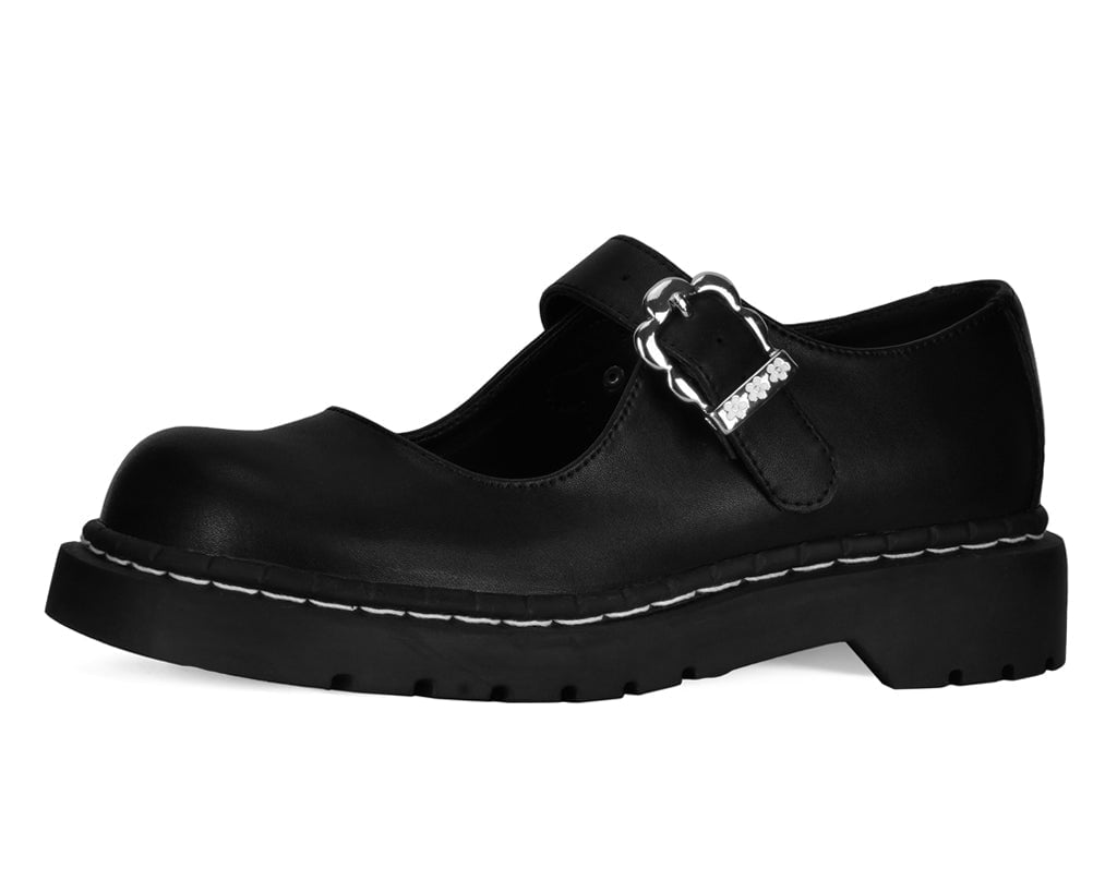 T2358 Black Suede Flower Buckle Mary Jane - T.U.K. Shoes