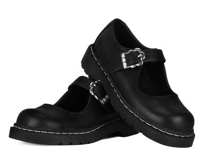 T2358 Black Suede Flower Buckle Mary Jane - T.U.K. Shoes