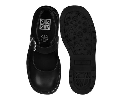 T2358 Black Suede Flower Buckle Mary Jane - T.U.K. Shoes
