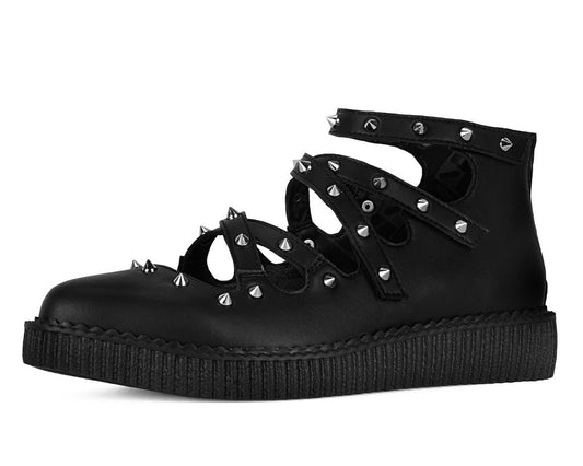 A3421L Black Studded Cross Strap Mary Jane - T.U.K. Shoes