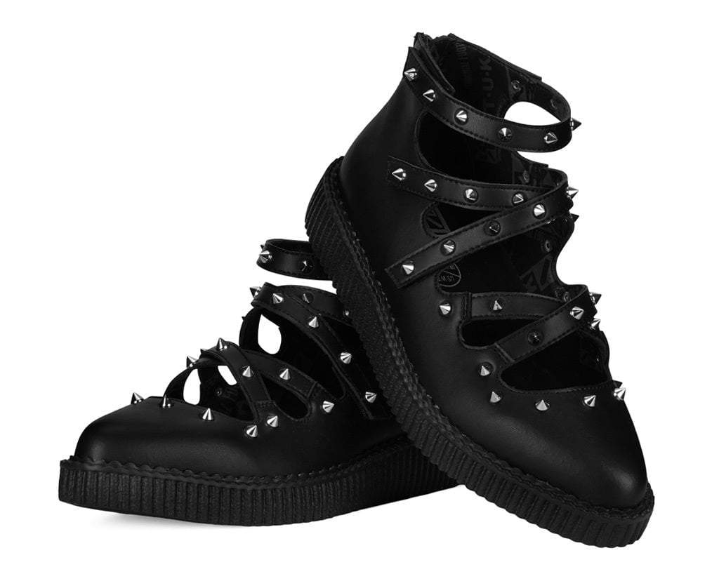 A3421L Black Studded Cross Strap Mary Jane - T.U.K. Shoes