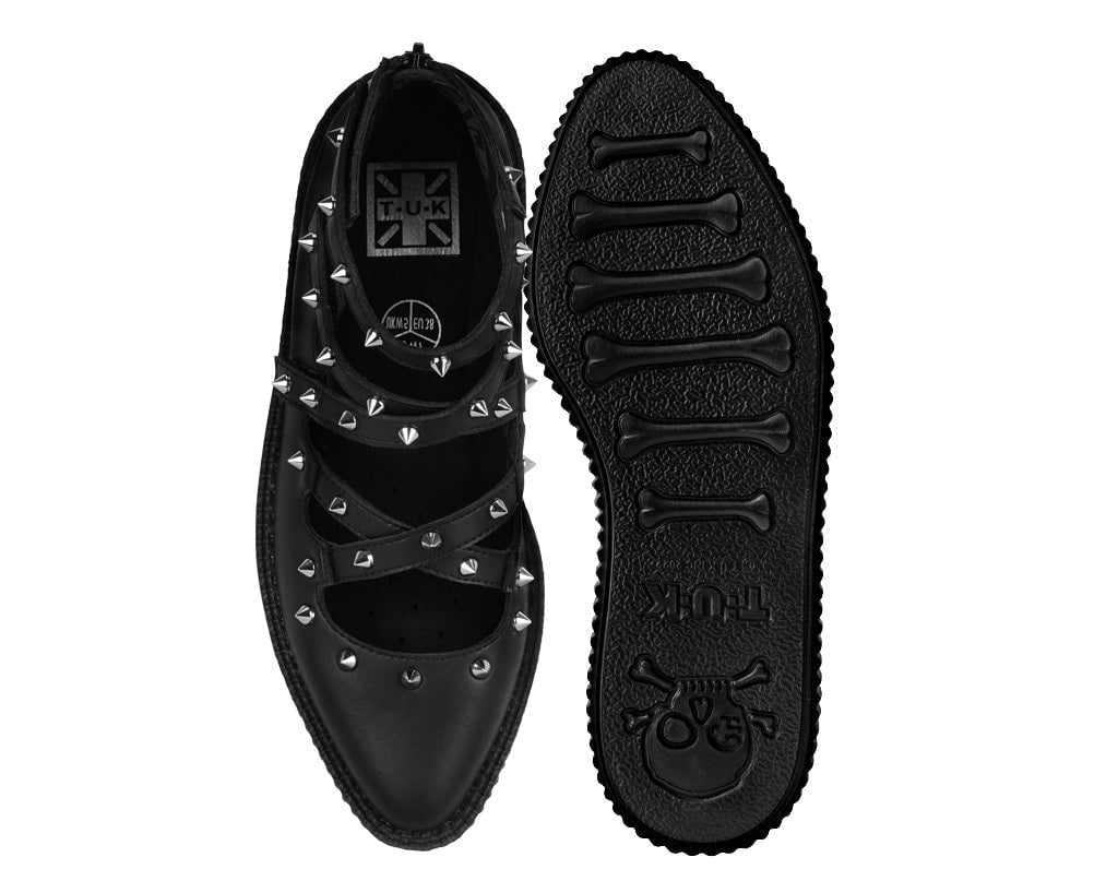 A3421L Black Studded Cross Strap Mary Jane - T.U.K. Shoes