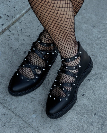 A3421L Black Studded Cross Strap Mary Jane - T.U.K. Shoes