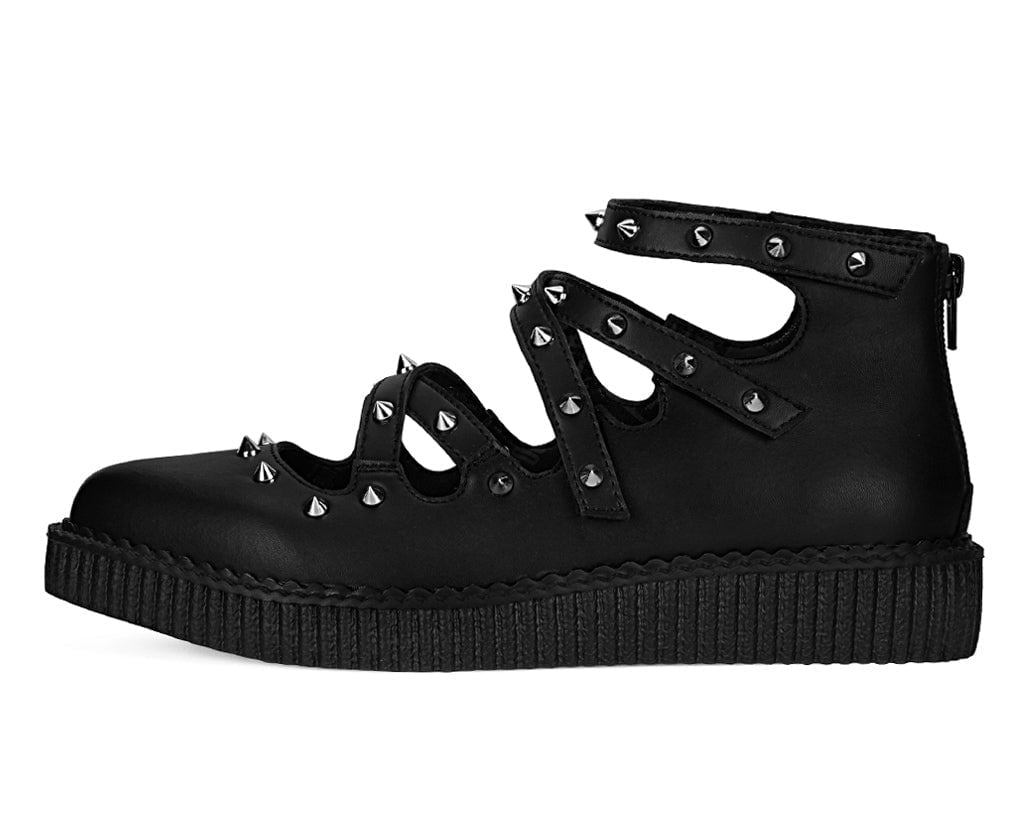 A3421L Black Studded Cross Strap Mary Jane - T.U.K. Shoes
