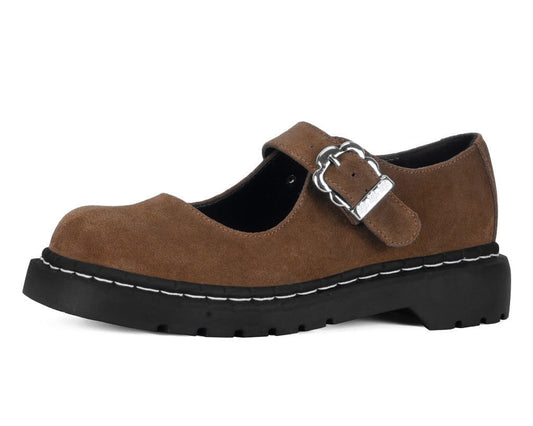 T2359 Brown Suede Flower Buckle Mary Jane - T.U.K. Shoes