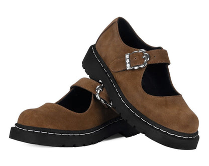 T2359 Brown Suede Flower Buckle Mary Jane - T.U.K. Shoes