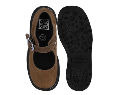 T2359 Brown Suede Flower Buckle Mary Jane - T.U.K. Shoes