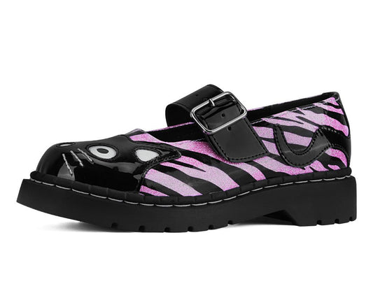 T2365 Black & Pink Zebra Kitty Mary Jane - T.U.K. Shoes