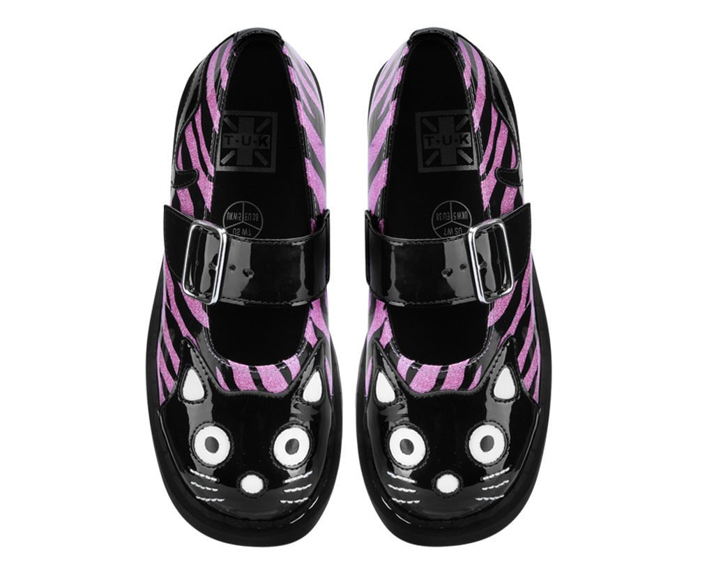 T2365 Black & Pink Zebra Kitty Mary Jane - T.U.K. Shoes