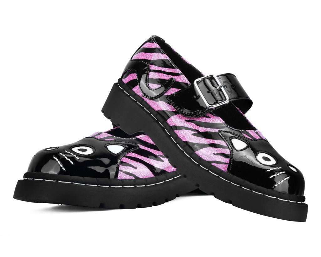 T2365 Black & Pink Zebra Kitty Mary Jane - T.U.K. Shoes