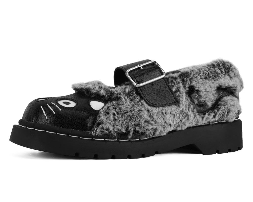 Black & Grey Furry Kitty Mary Jane - T.U.K. Shoes